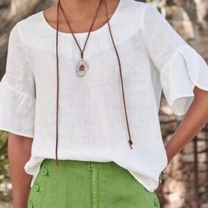 Sundance White Linen Top With Flutter Sleeve.